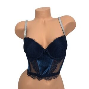 Victorias Secret Dream Angels Velvet Lace Bustier Corset Top 32D Y2K Sexy Rave